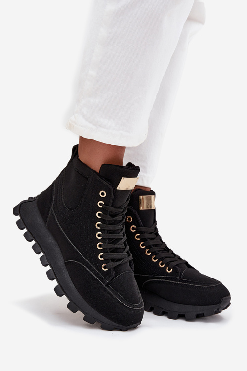 Ocieplane Trapery Damskie Na Platformie Czarne Marivira