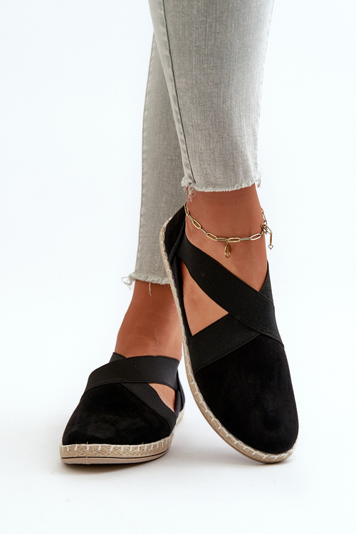 Espadryle Damskie Z Elastycznymi Paskami Eko Zamszowe Czarne Phaedrana