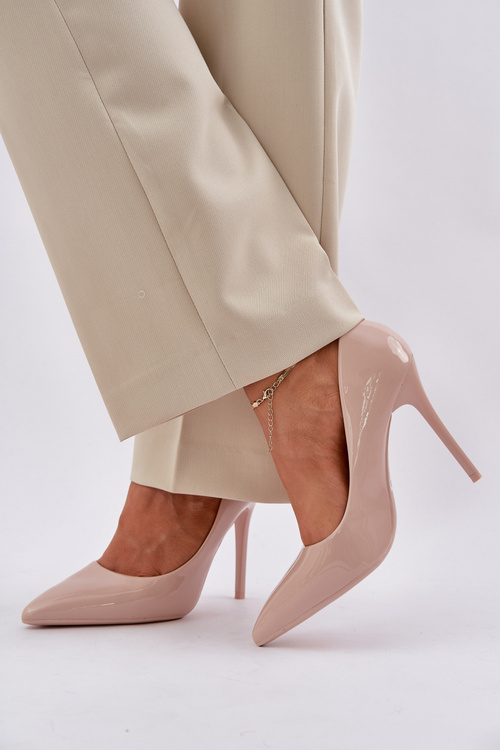 Lakierowane Szpilki Ze Szpiczastymi Noskami Beżowe Vizana