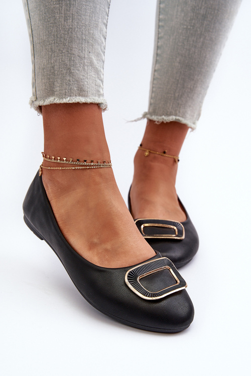 Baleriny Z Ozdobą Eko Skórzane Czarne Enicoria