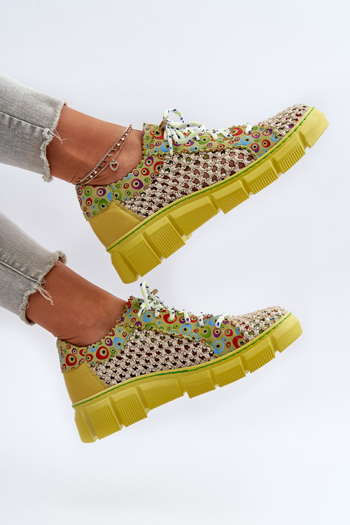 Damskie Skórzane Półbuty Maciejka 05850-09 Limonkowe