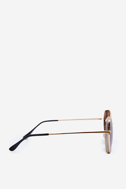 Okulary Przeciwsłoneczne Damskie Z Brokatowymi Wstawkami UV400 Złoto-Brązowe