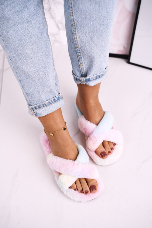 Damskie Klapki Papcie Futrzane Kolorowe Cozy Time