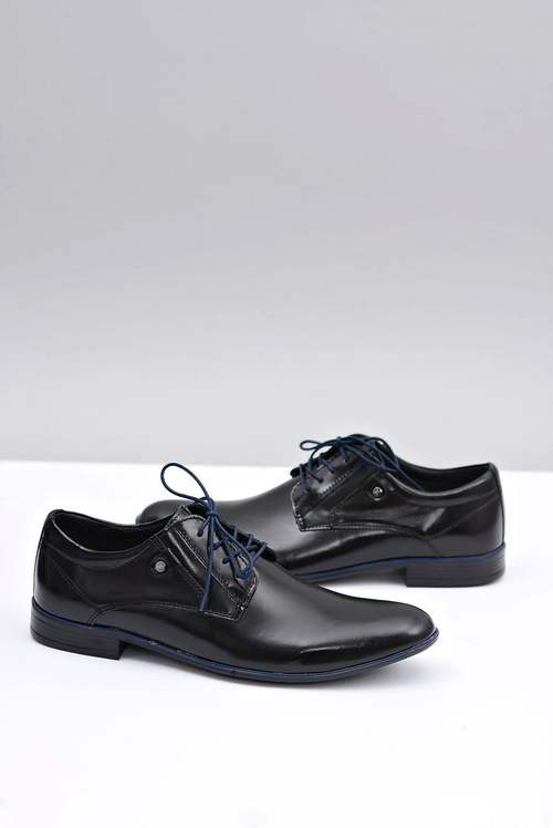 Czarne Skórzane Eleganckie Półbuty Massimiliano