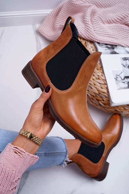 Botki Damskie Skórzane Sztyblety Maciejka Camel 04359