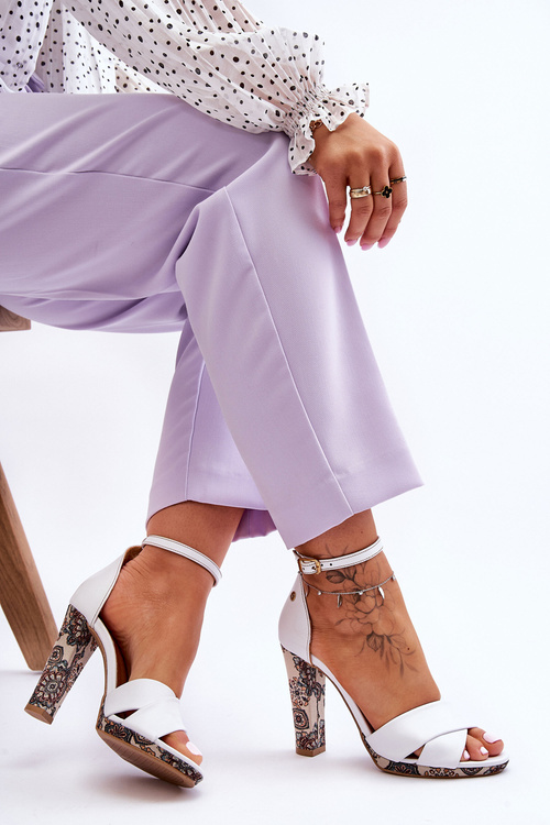 Skórzane Sandały Na Obcasie Maciejka 06081-11 Białe