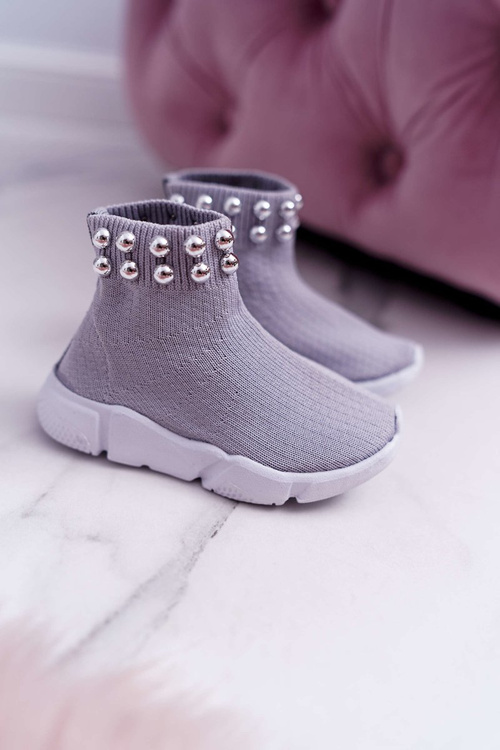 Dziecięce Obuwie Sportowe Wsuwane Z Koralikami Szare Verone