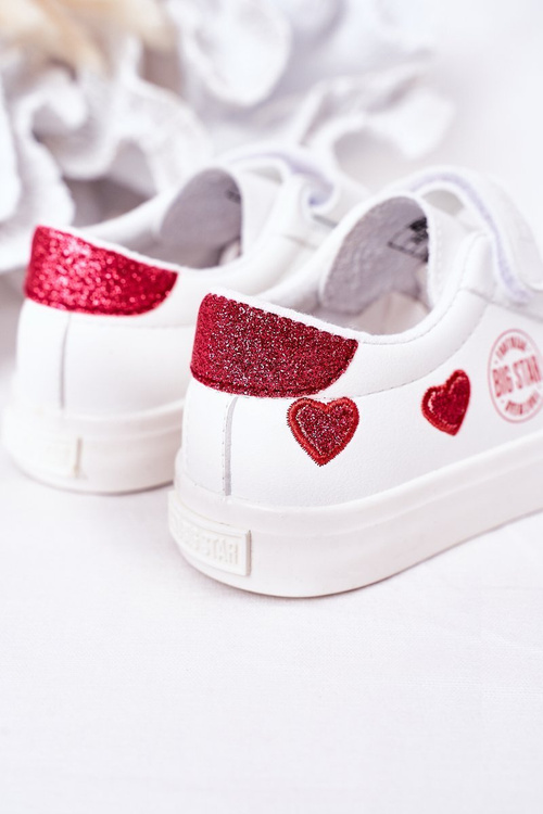 Dziecięce Skórzane Trampki Na Rzep BIG STAR HH374001 Białe