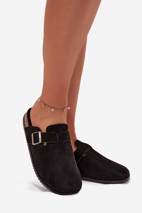 Klapki Chodaki Damskie Na Korkowej Platformie Srebrna Klamra Big Star SS274736 Czarne