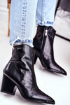 Botki Damskie Na Słupku Skórzane Big Star Czarne GG274919