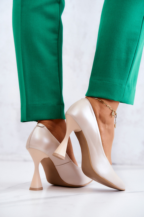 Modne Skórzane Czółenka Lewski Shoes 3181 Beżowe