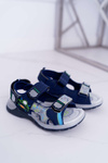 Dziecięce Młodzieżowe Chłopięce Sandały Na Rzepy Granatowe Reksio