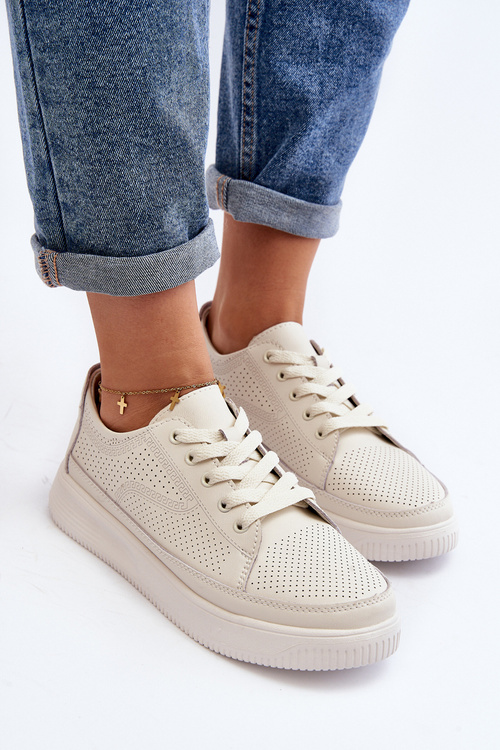 Damskie Skórzane Buty Sportowe Sneakersy Białe Failla