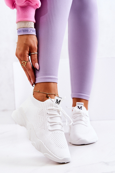 Sportowe Buty Sneakersy Materiałowe Białe Nolene