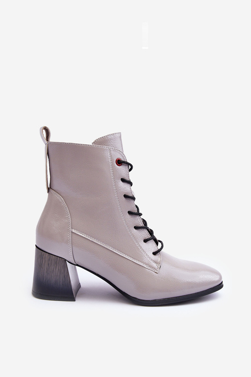 Lakierowane Botki Na Słupku Szare Basciano