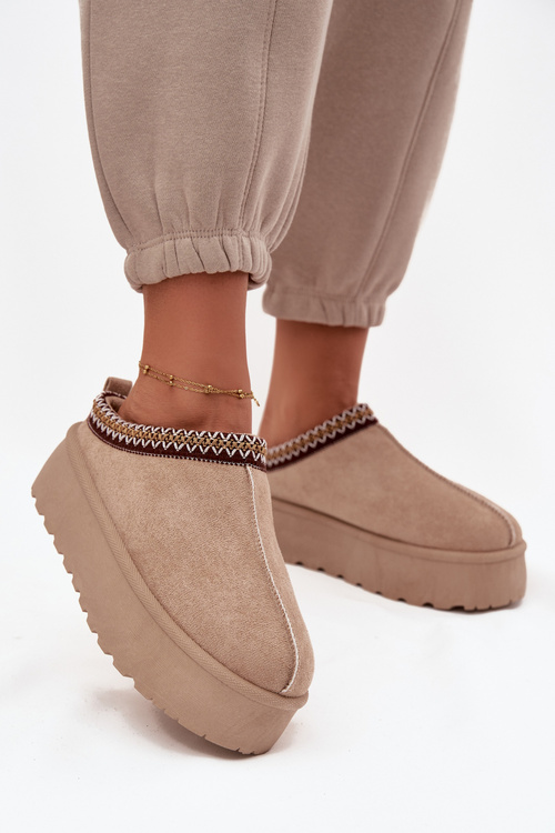 Śniegowce Damskie Z Ozdobnym Haftem Beżowe Jenira