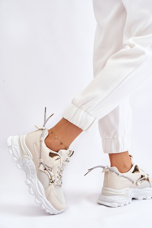 Damskie Buty Sportowe Sznurowane Na Platformie Beżowe Minea