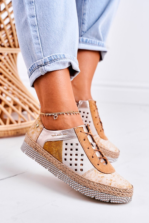 Damskie Skórzane Półbuty Maciejka Żółte 03339-44