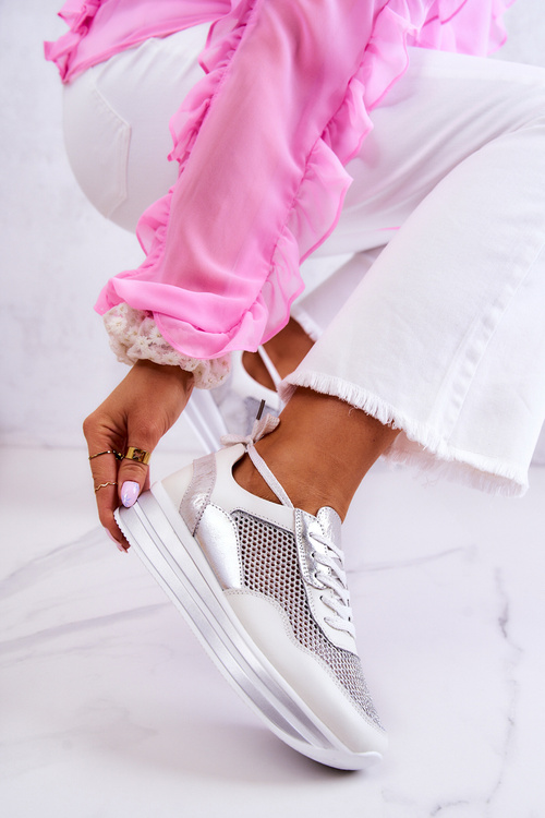 Damskie Buty Sportowe Sneakersy Biało-Srebrne Bourne