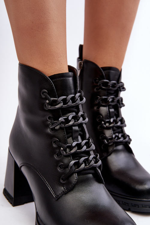 Botki Damskie Na Słupku Sznurowane D&A CR8120 Czarne