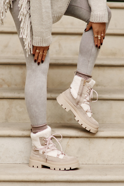 Botki Z Futerkiem Typu Baranek Beżowe Merilana