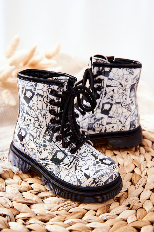 Dziecięce Botki Ocieplane Z Suwakiem Biało-Czarne Tiptop