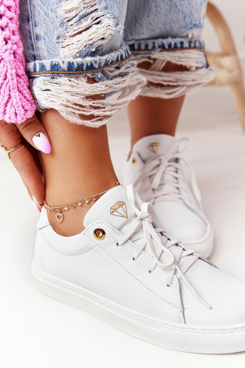 Damskie Skórzane Tenisówki Białe Nicole 2640