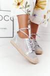 Sznurowane Ażurowe Espadryle S.Barski L17704 Srebrne