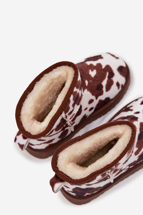 Śniegowce Dziecięce Młodzieżowe Ocieplane Futerkiem W Łaty Biało-Brązowe Mireya