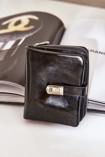 Lakierowany Damski Portfel Portmonetka Czarny Yathika