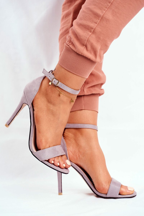 Zamszowe Sandały Na Szpilce Szare Liberty