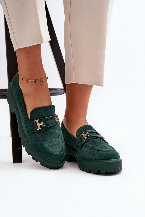 Mokasyny Damskie Z Ozdobą Ciemnozielone Omavia