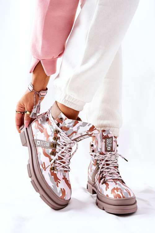 Skórzane Trapery Botki Big Star II274369 Moro Szare