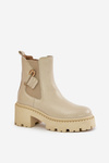 Zazoo 60490 Skórzane Ocieplane Botki Z Ozdobą Jasnobeżowe