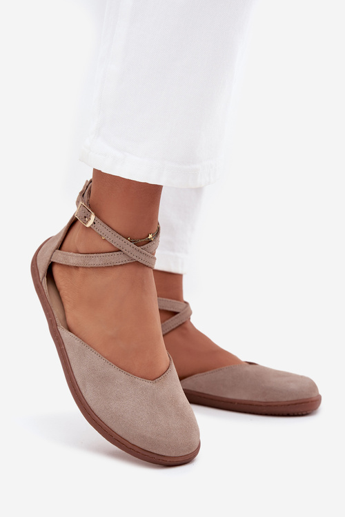 Zamszowe Baleriny Damskie Barefoot Z Paskami Zazoo 191 Szare