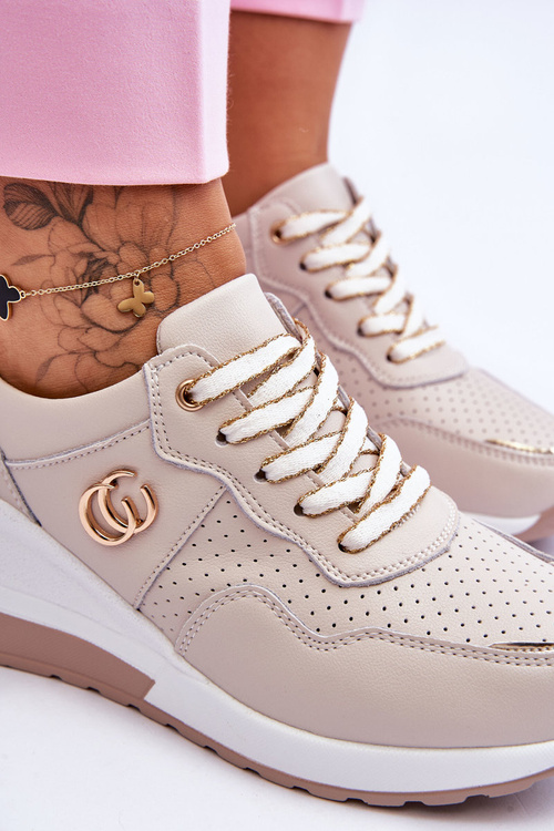 Damskie Skórzane Buty Sportowe Na Koturnie Beżowe Rebeca