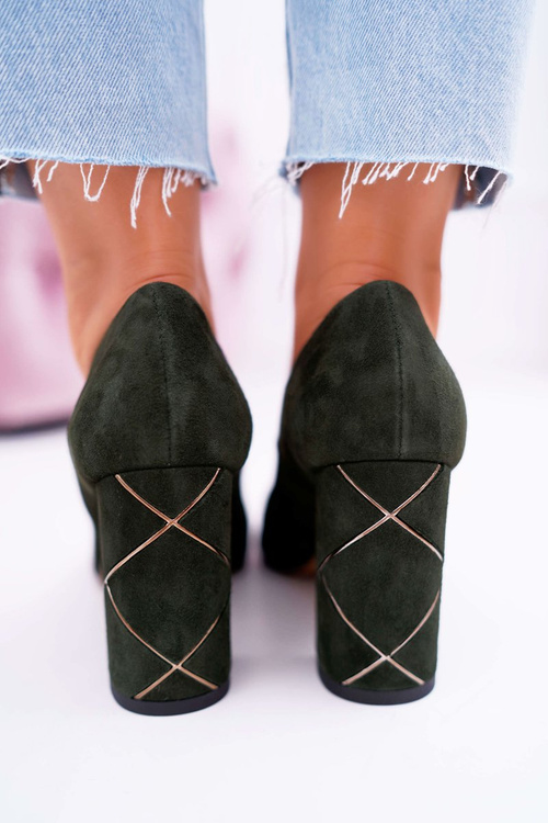 Czółenka Damskie Laura Messi Zamszowe Oliwkowe 2050