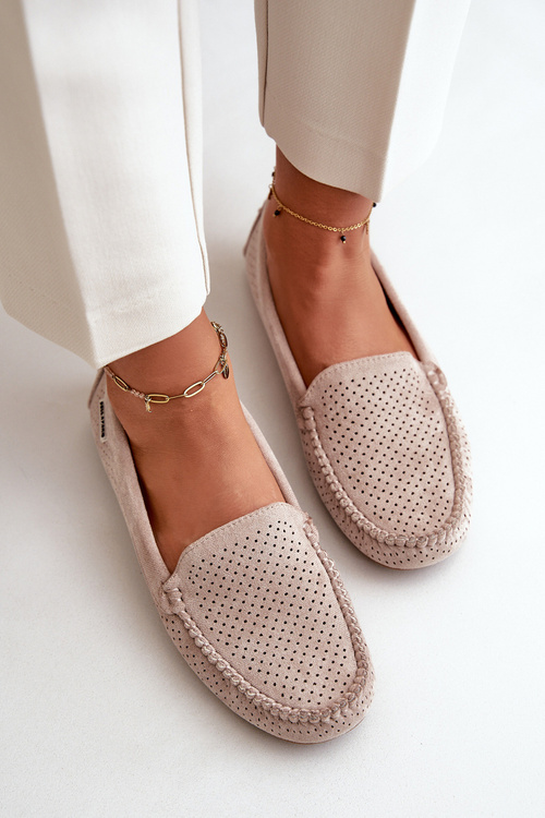 Damskie Ażurowe Mokasyny Jasnobeżowe Rasirna