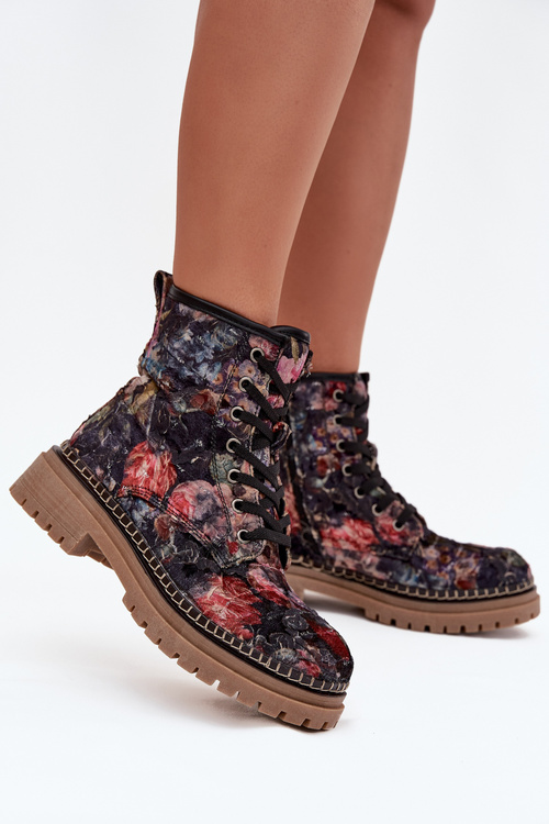 Wzorzyste Botki Damskie Ocieplane Artiker 57C1054 Czarne