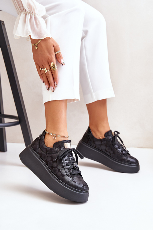 Skórzane Buty Sportowe Na Platformie Maciejka 06191-42 Czarne