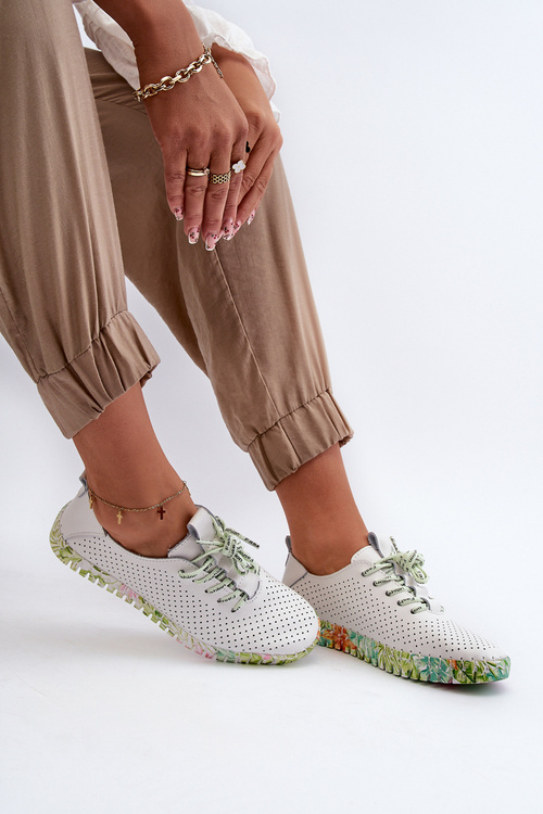 Sznurowe Półbuty Damskie Ze Skóry Naturalnej Białe Farnalea