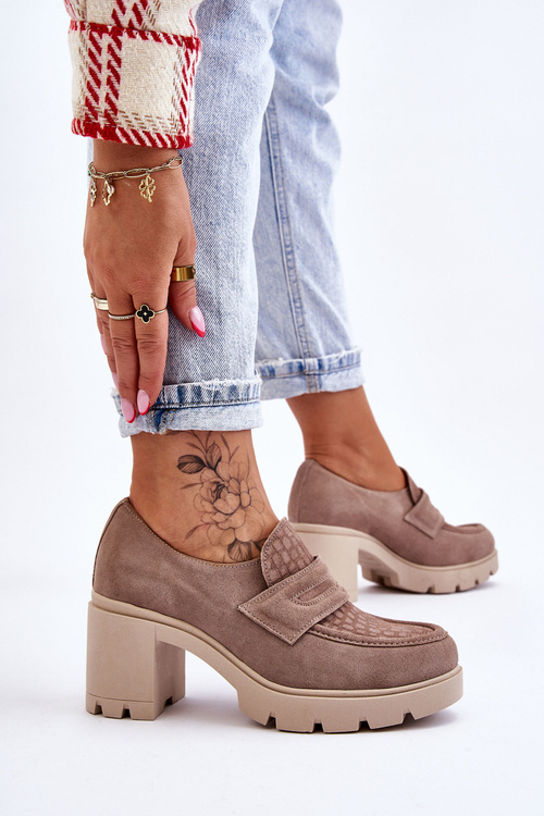 Zamszowe Półbuty Na Słupku I Platformie Ciemnobeżowe Lemar Arabell