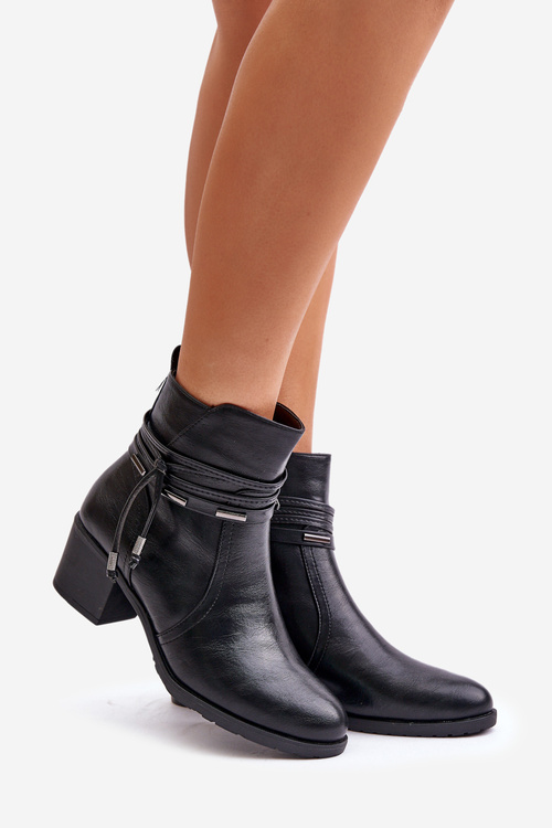 Botki Damskie Na Słupku Ocieplane Czarne Lobina