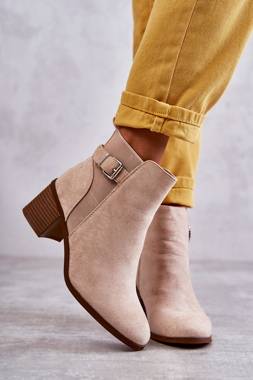 Zamszowe Botki Na Słupku Beżowe Vannes