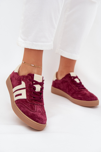 Zamszowe Sneakersy Damskie Vinceza 79557 Bordowe
