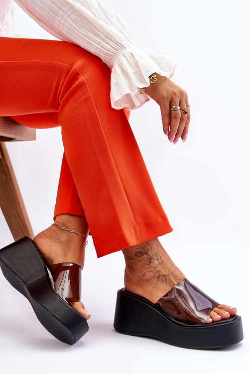 Damskie Transparentne Klapki Na Koturnie Czarne Eliane