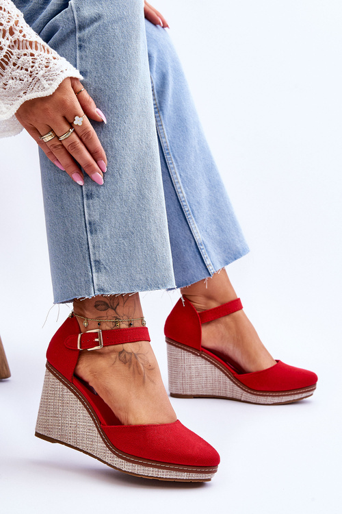 Damskie Klasyczne Sandały Na Koturnie Czerwone Malani