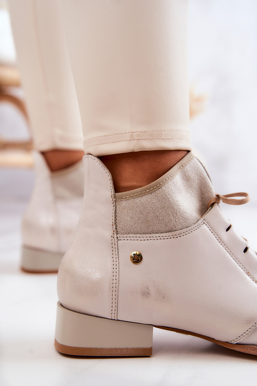 Botki Damskie Skórzane Trzewiki Maciejka Jasnobeżowe 04744-22