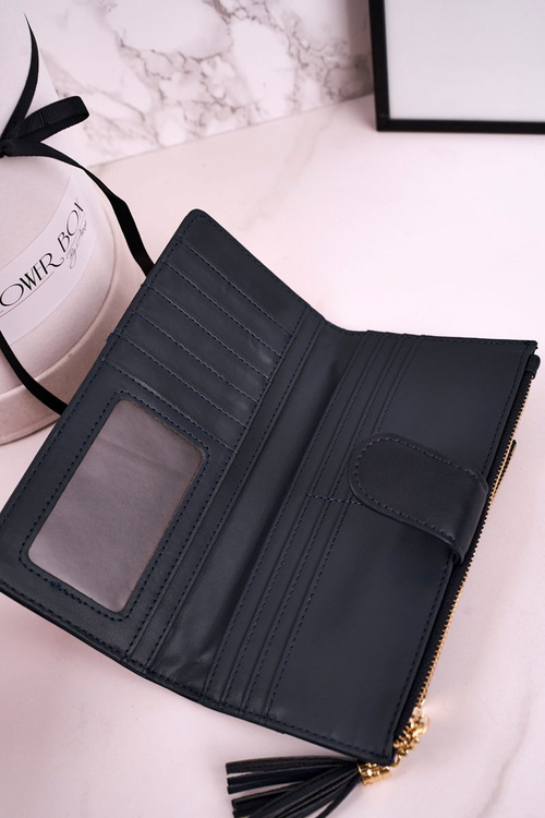 Duży Portfel Damski Z Dodatkową Portmonetką I Frędzlami Granatowy