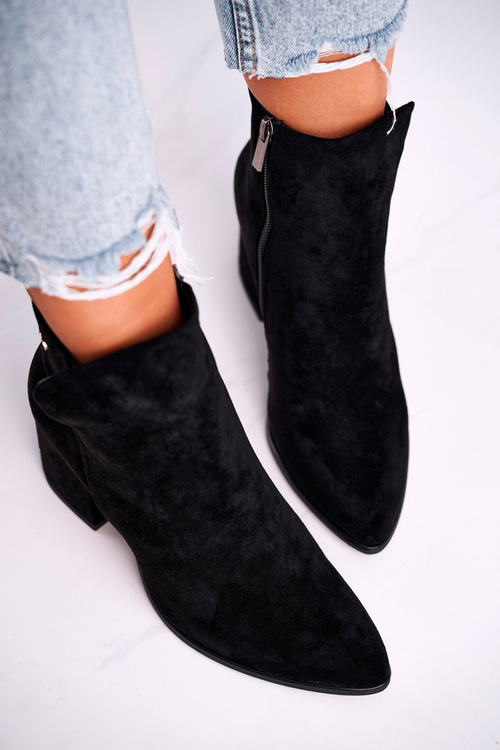 Botki Damskie Ciepłe Eko Zamsz Czarne So Good